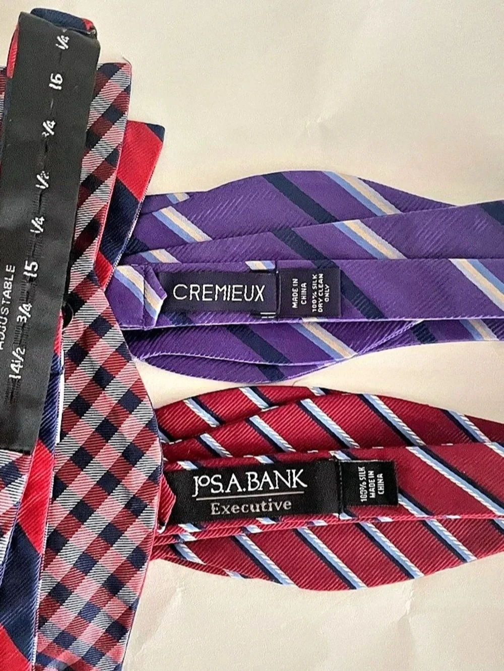 Lot of 3 Men's Silk Striped Adjustable Bow Ties- Jos A Bank-Cremieux & Unbranded